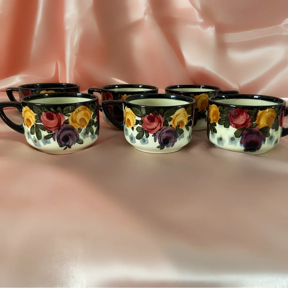 Antique hand painted ceramic mug set made in Germany set of 6 home decor cup